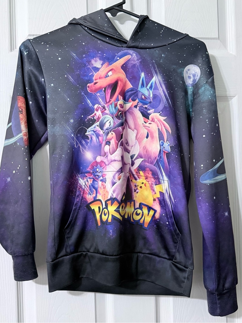 Pokémon Unisex Kids Pullover Hoodie Purple/Blue Polyester Graphic Youth Large
